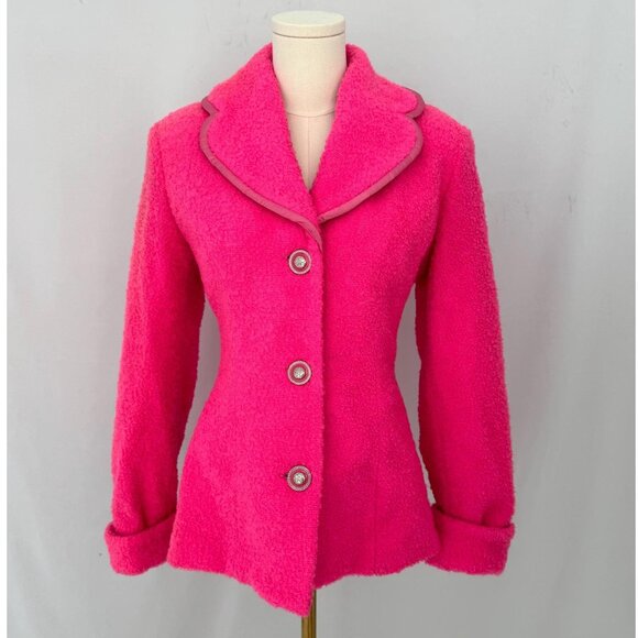 y2k vintage hot pink oversized collar unique statement wool coat made in Italy - Picture 1 of 7